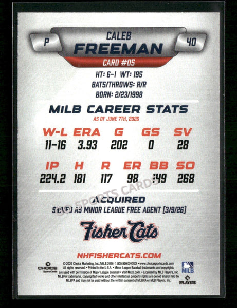 2026 New Hampshire Fisher Cats Caleb Freeman