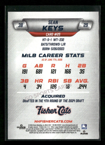 2026 New Hampshire Fisher Cats Sean Keys