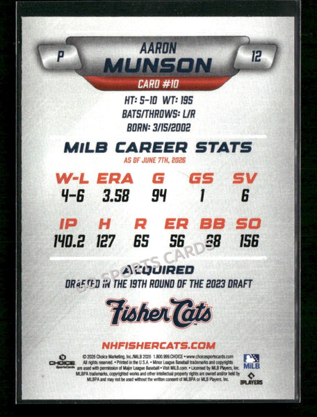 2026 New Hampshire Fisher Cats Aaron Munson