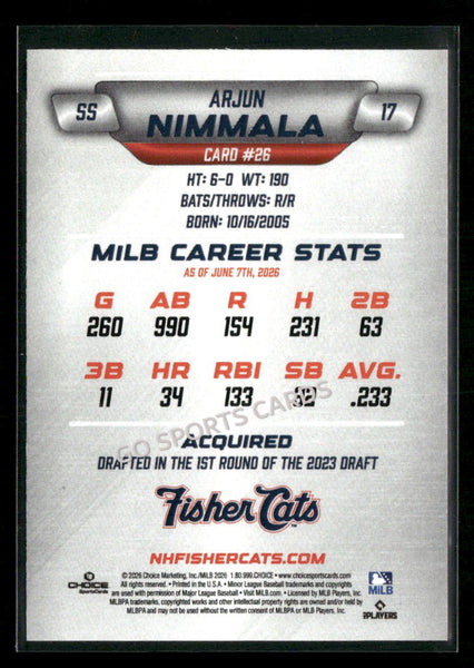 2026 New Hampshire Fisher Cats Arjun Nimmala