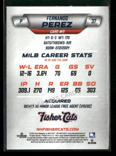 2026 New Hampshire Fisher Cats Fernando Perez