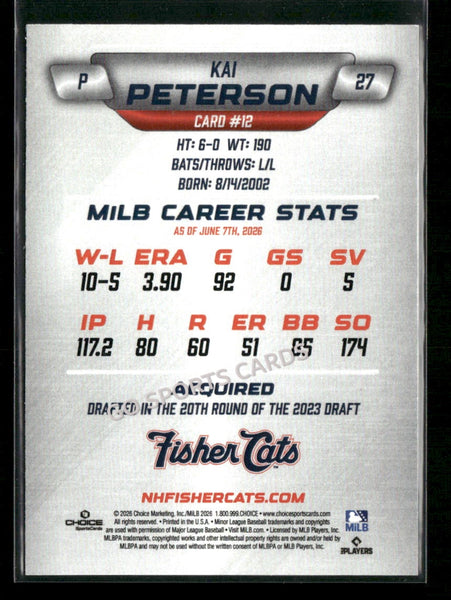 2026 New Hampshire Fisher Cats Kai Peterson