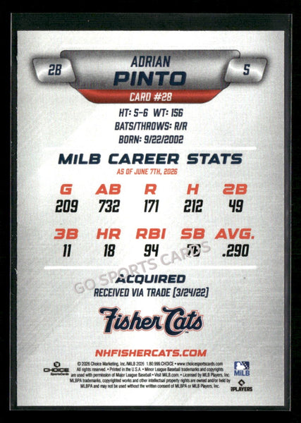 2026 New Hampshire Fisher Cats Adrian Pinto