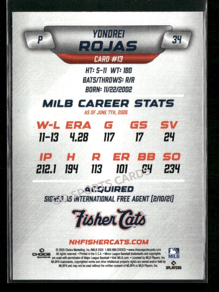 2026 New Hampshire Fisher Cats Yondrei Rojas