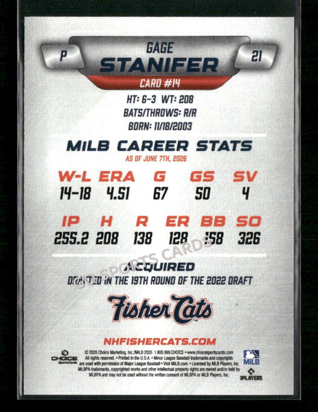 2026 New Hampshire Fisher Cats Gage Stanifer
