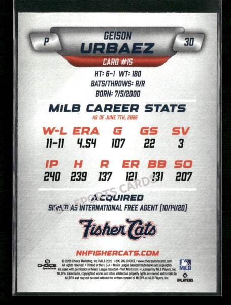2026 New Hampshire Fisher Cats Geison Urbaez