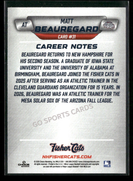 2026 New Hampshire Fisher Cats Matt Beauregard
