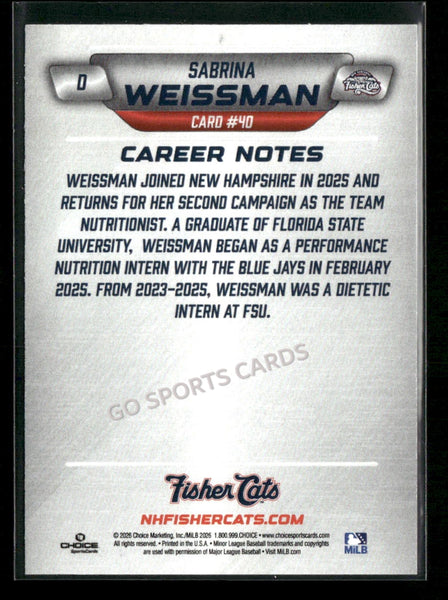 2026 New Hampshire Fisher Cats Sabrina Weissman