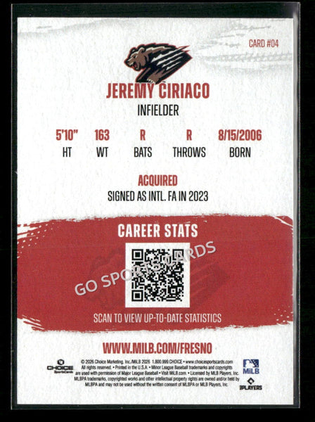 2026 Fresno Grizzlies Jeremy Ciriaco