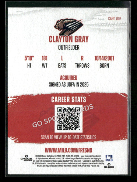2026 Fresno Grizzlies Clayton Gray