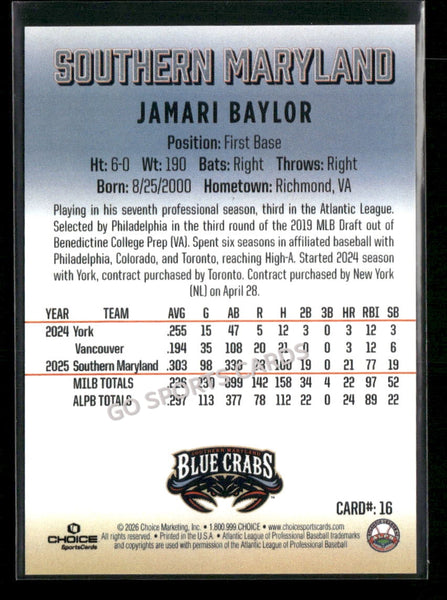 2026 Southern Maryland Blue Crabs Jamari Baylor