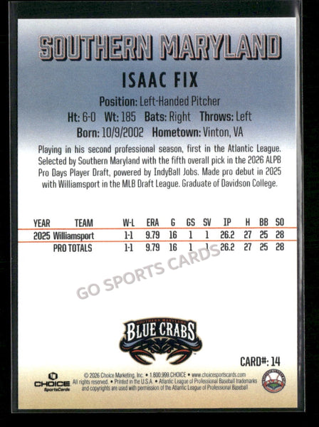 2026 Southern Maryland Blue Crabs Isaac Fix