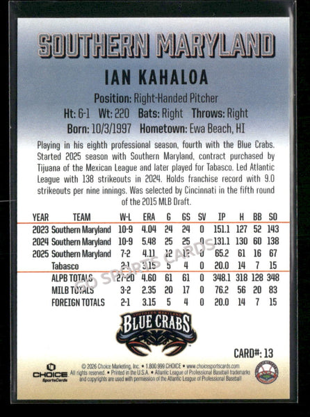 2026 Southern Maryland Blue Crabs Ian Kahaloa