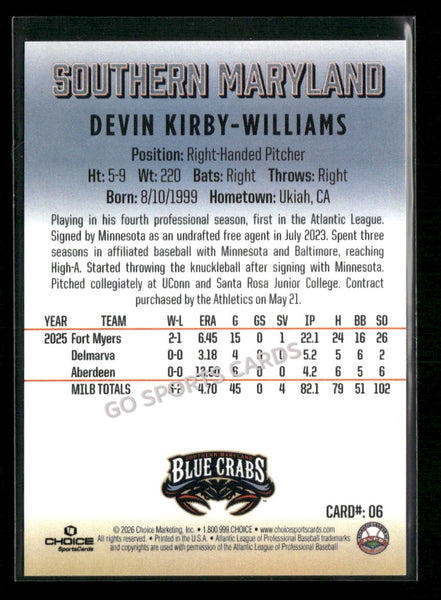 2026 Southern Maryland Blue Crabs Devin Kirby Williams
