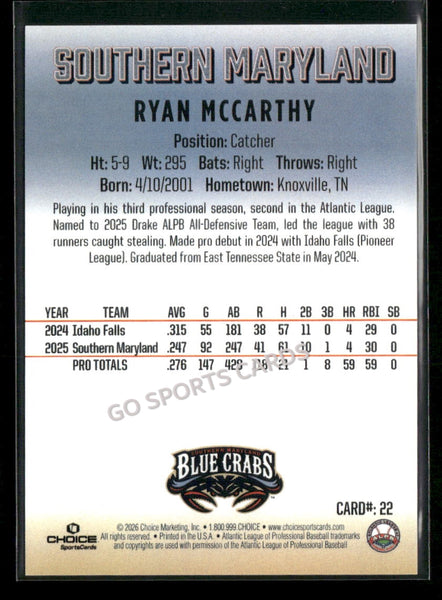 2026 Southern Maryland Blue Crabs Ryan McCarthy