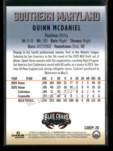 2026 Southern Maryland Blue Crabs Quinn McDaniel