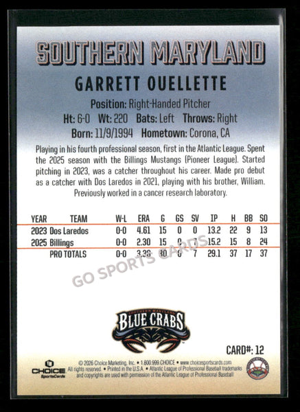 2026 Southern Maryland Blue Crabs Garrett Ouellette