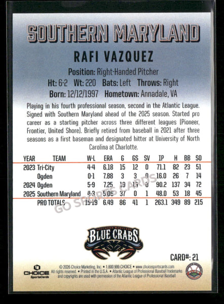 2026 Southern Maryland Blue Crabs Rafi Vazquez