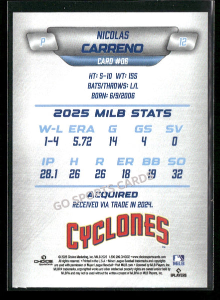 2026 Brooklyn Cyclones Nicolas Carreno