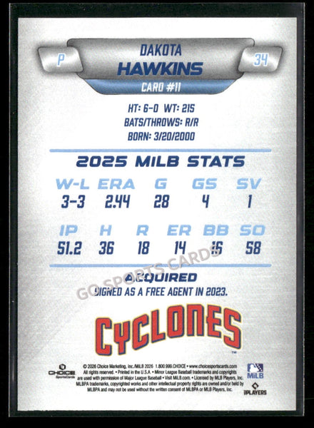 2026 Brooklyn Cyclones Dakota Hawkins