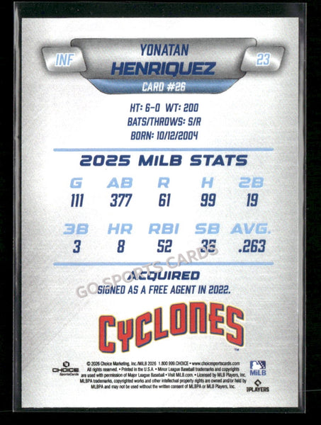 2026 Brooklyn Cyclones Yonatan Henriquez
