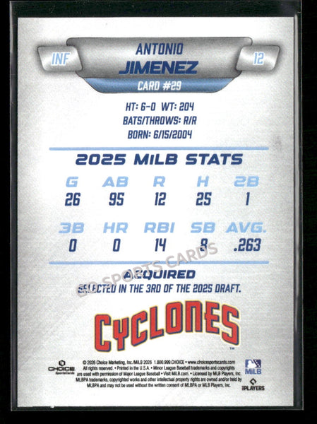 2026 Brooklyn Cyclones Antonio Jimenez