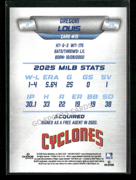 2026 Brooklyn Cyclones Gregori Louis