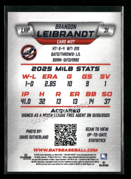 2026 Louisville Bats Brandon Leibrandt