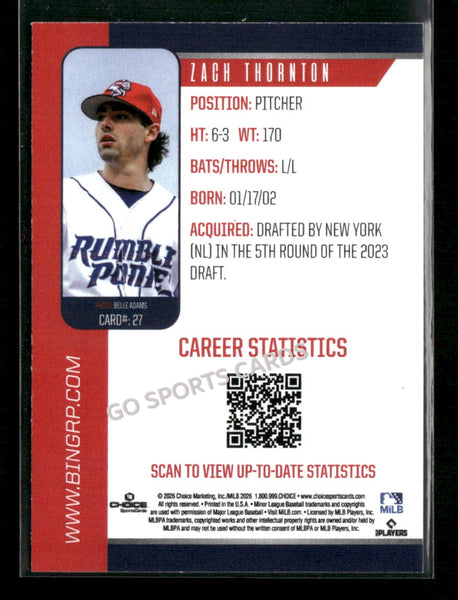 2026 Binghamton Rumble Ponies Zach Zac Thornton