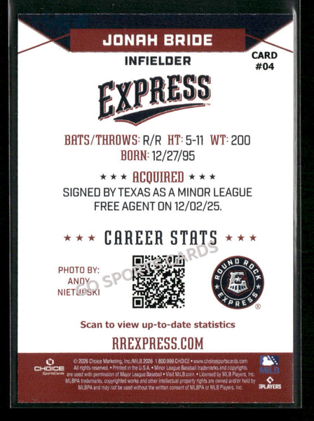 2026 Round Rock Express Jonah Bride