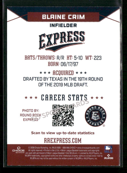2026 Round Rock Express Blaine Crim
