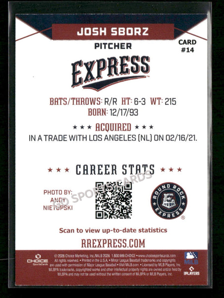 2026 Round Rock Express Josh Sborz