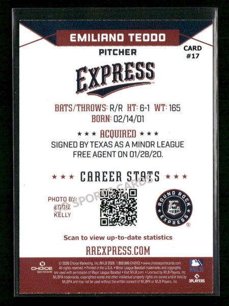 2026 Round Rock Express Emiliano Teodo