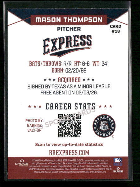 2026 Round Rock Express Mason Thompson