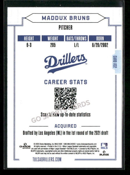 2026 Tulsa Drillers Maddux Bruns