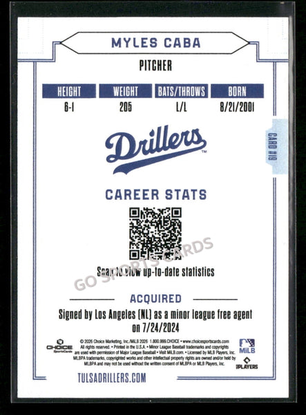 2026 Tulsa Drillers Myles Caba