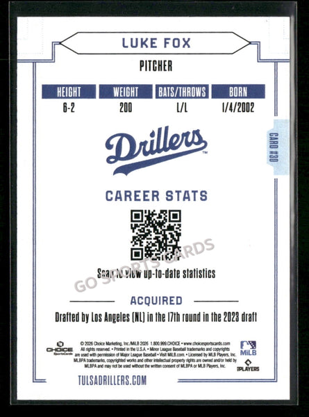 2026 Tulsa Drillers Luke Fox