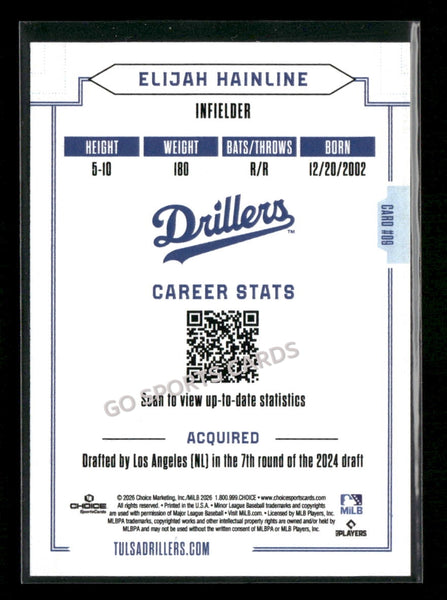 2026 Tulsa Drillers Elijah Hainline