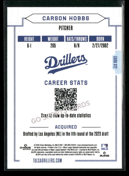 2026 Tulsa Drillers Carson Hobbs