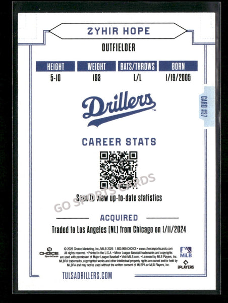 2026 Tulsa Drillers Zyhir Hope
