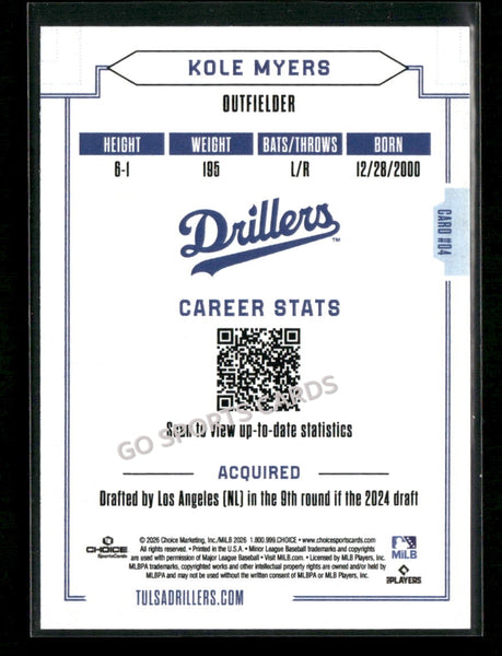 2026 Tulsa Drillers Kole Myers