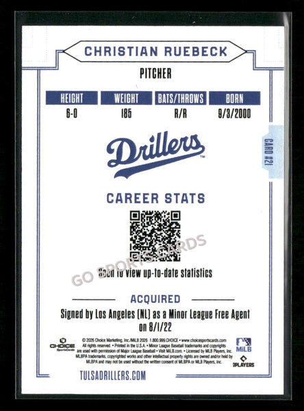 2026 Tulsa Drillers Christian Ruebeck