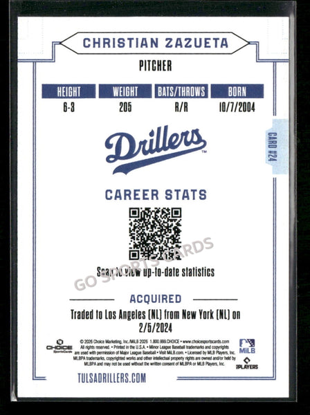 2026 Tulsa Drillers Christian Zazueta