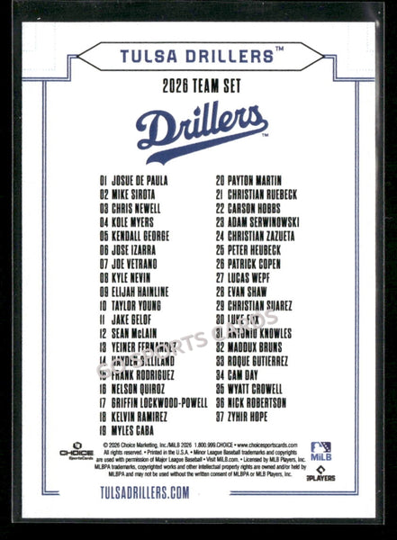 2026 Tulsa Drillers Header Checklist