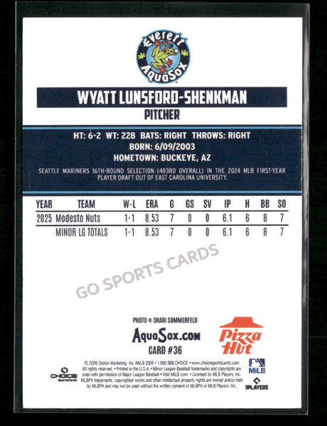 2026 Everett AquaSox Wyatt Lunsford Shenkman