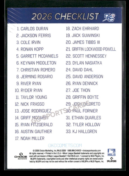 2026 Oklahoma City Comets Header Checklist
