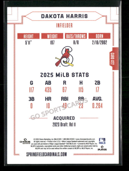 2026 Springfield Cardinals Dakota Harris
