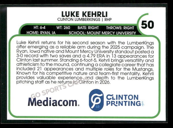 2026 Clinton LumberKings Luke Kehrli