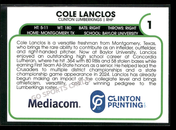 2026 Clinton LumberKings Cole Lanclos