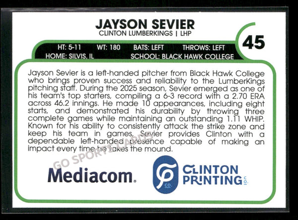 2026 Clinton LumberKings Jayson Sevier